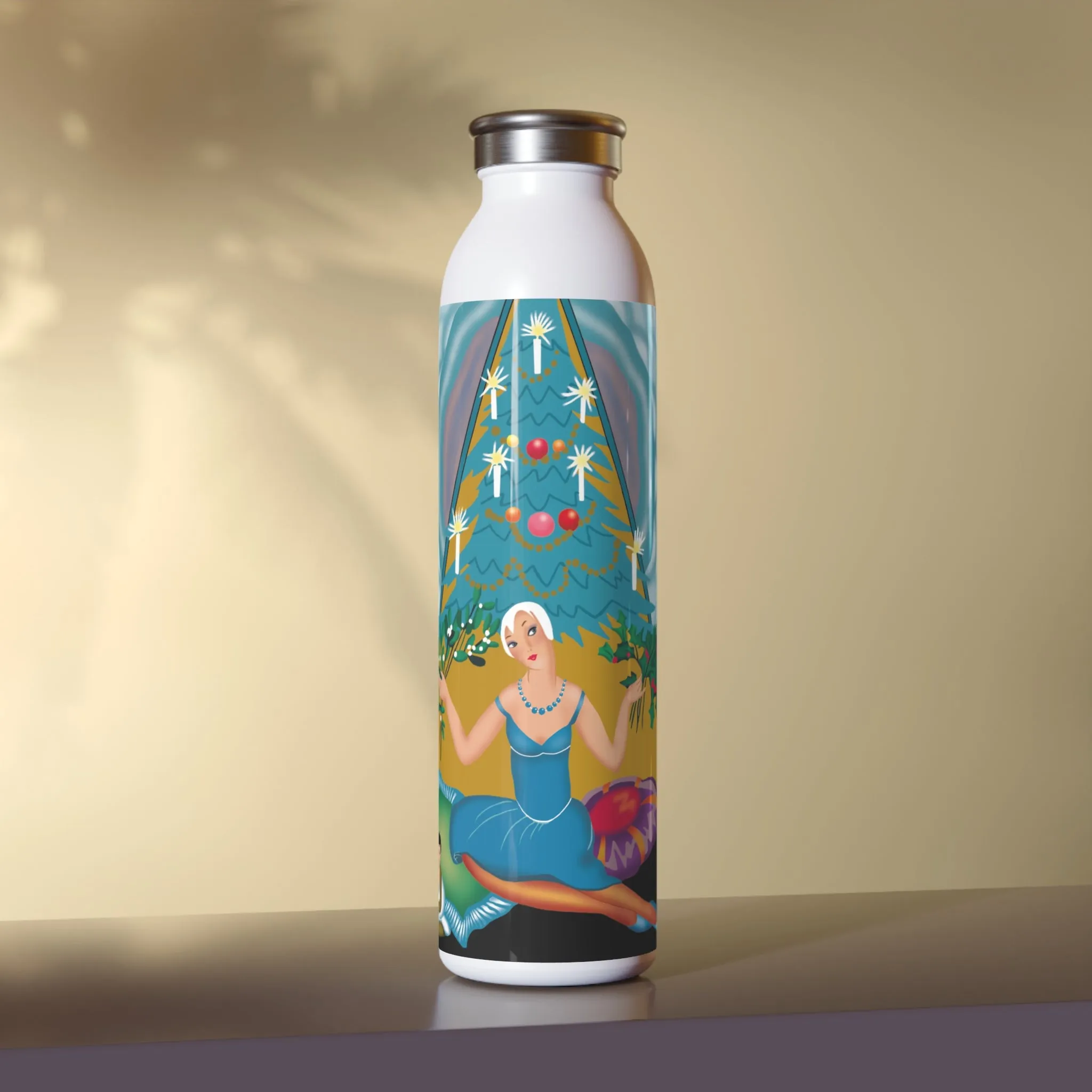 Art Deco Christmas Elegance Slim Water Bottle