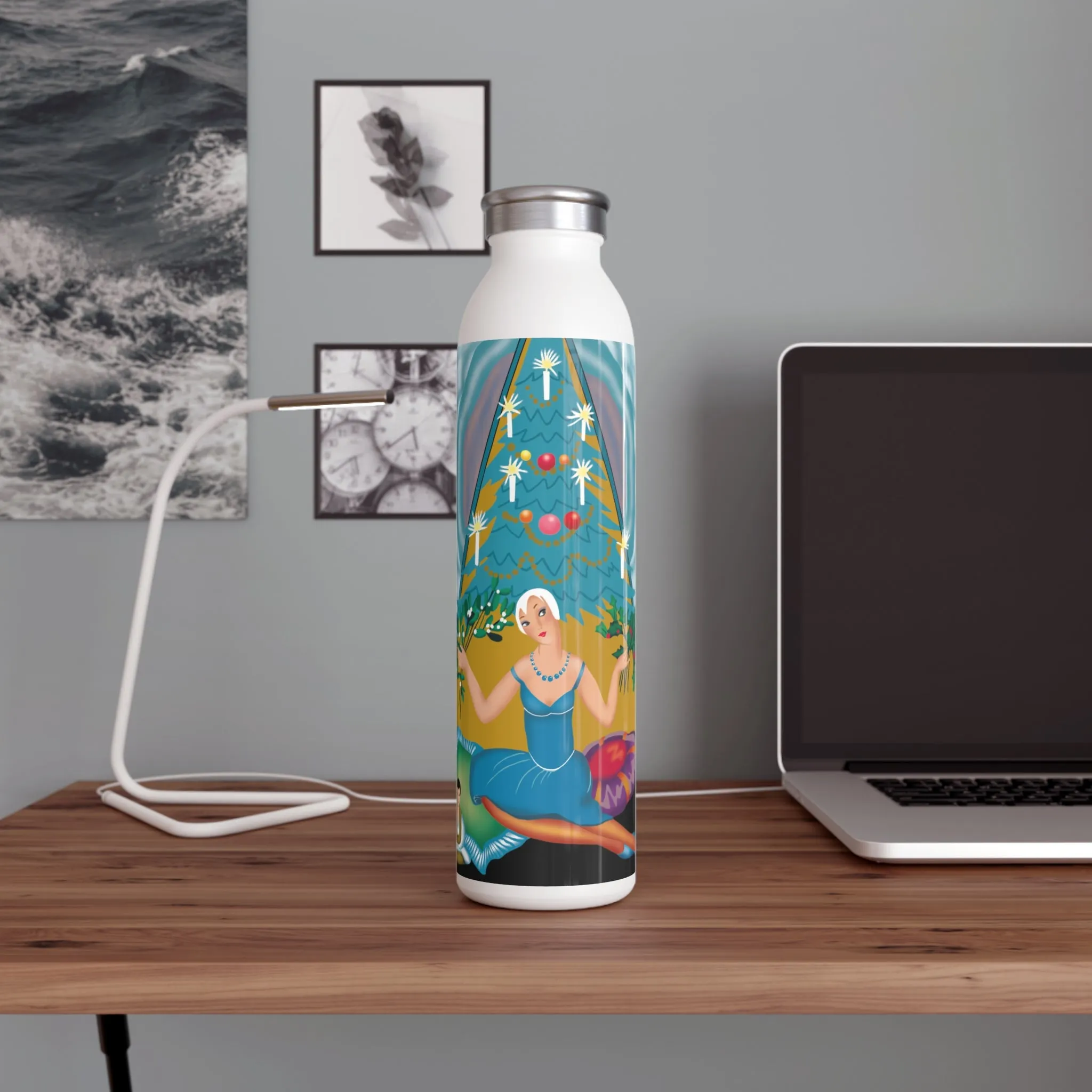 Art Deco Christmas Elegance Slim Water Bottle