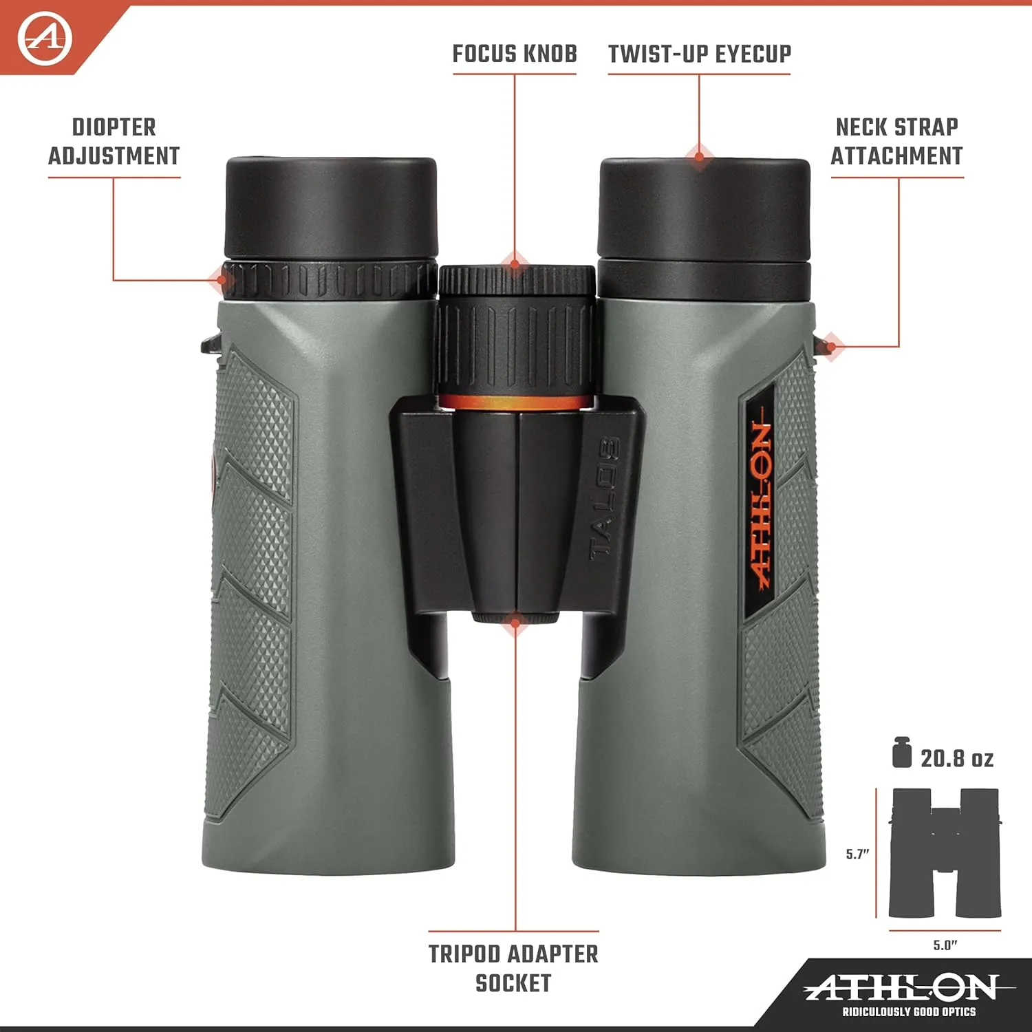 Athlon Optics 10x42 Talos G2 HD Binoculars with Eye Relief for Adults and Kids, High-Powered Binoculars for Hunting, Birdwatching, and More