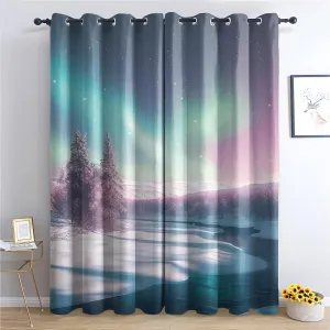Aurora Borealis Blackout Curtains for Bedroom 54 Inch Long 2 Panels, Polar Scenery Thermal Insulated Curtain, Grommet Drapes, Northern Lights Noise Reducing Window Decoration for Living Room
