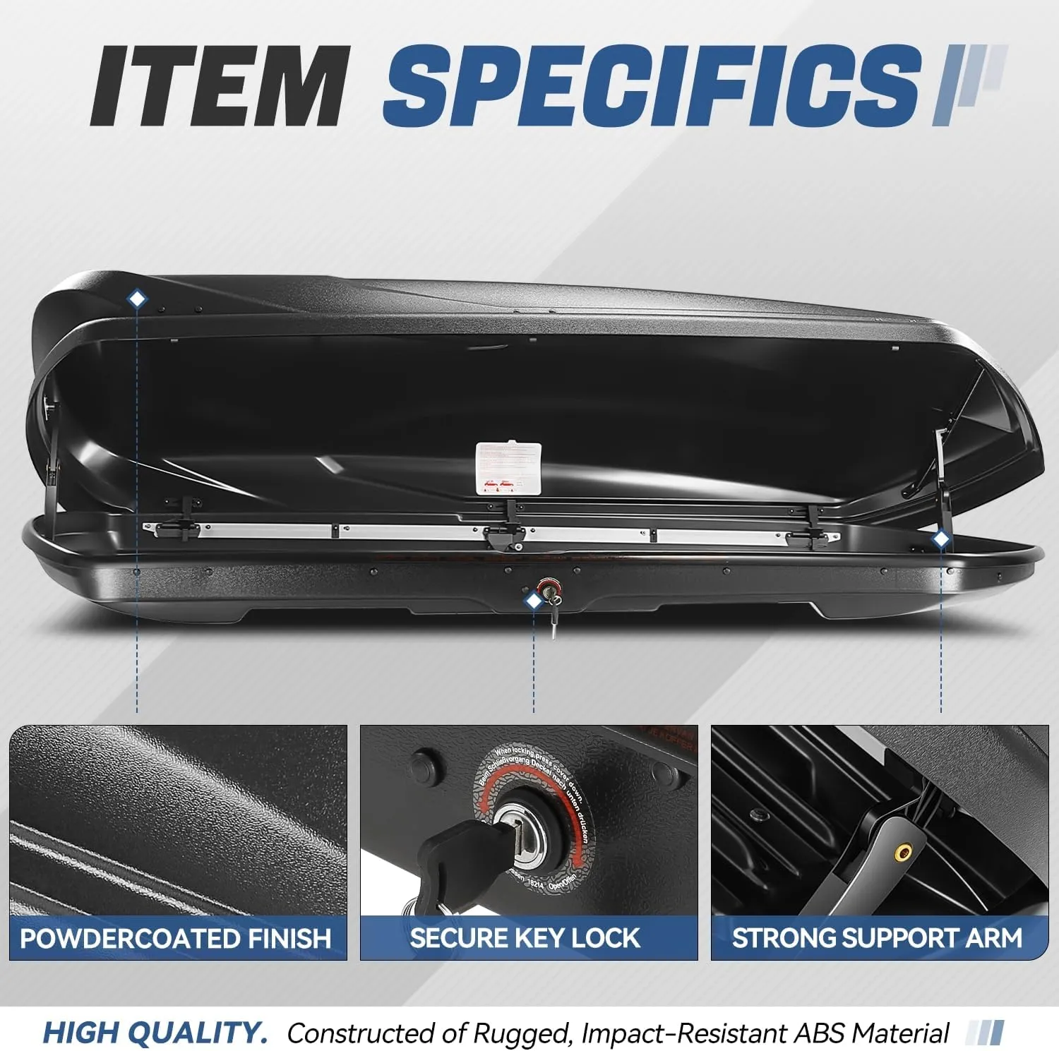 Auto Dynasty Rooftop Cargo Box Hard Shell Carrier Waterproof Storage Case with Locks & Keys Fits Vehicles with Cross Bars, 13 Cubic Feet 110LBS Capacity, 72'' L x 30'' W x 12'' H, Textured Black