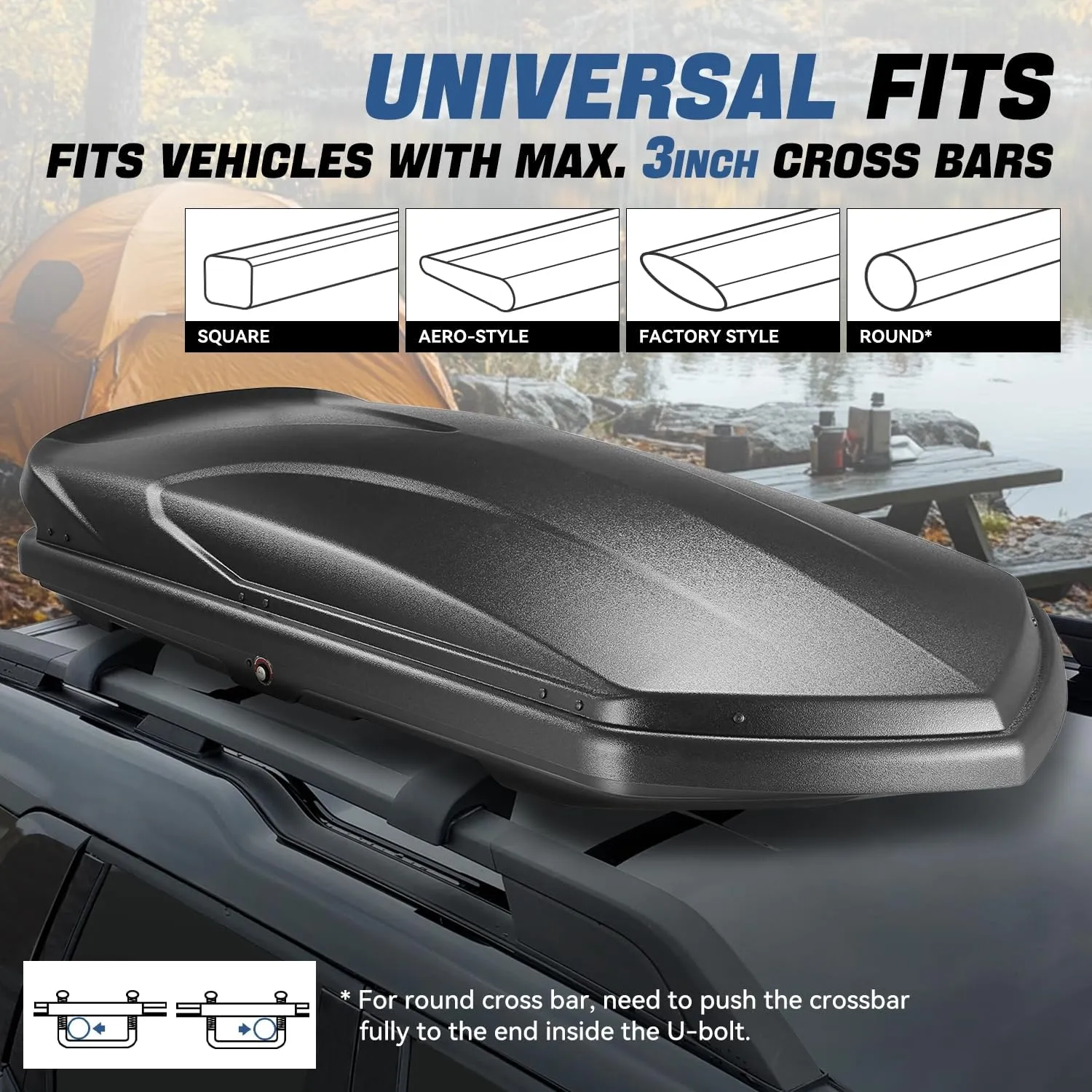 Auto Dynasty Rooftop Cargo Box Hard Shell Carrier Waterproof Storage Case with Locks & Keys Fits Vehicles with Cross Bars, 13 Cubic Feet 110LBS Capacity, 72'' L x 30'' W x 12'' H, Textured Black