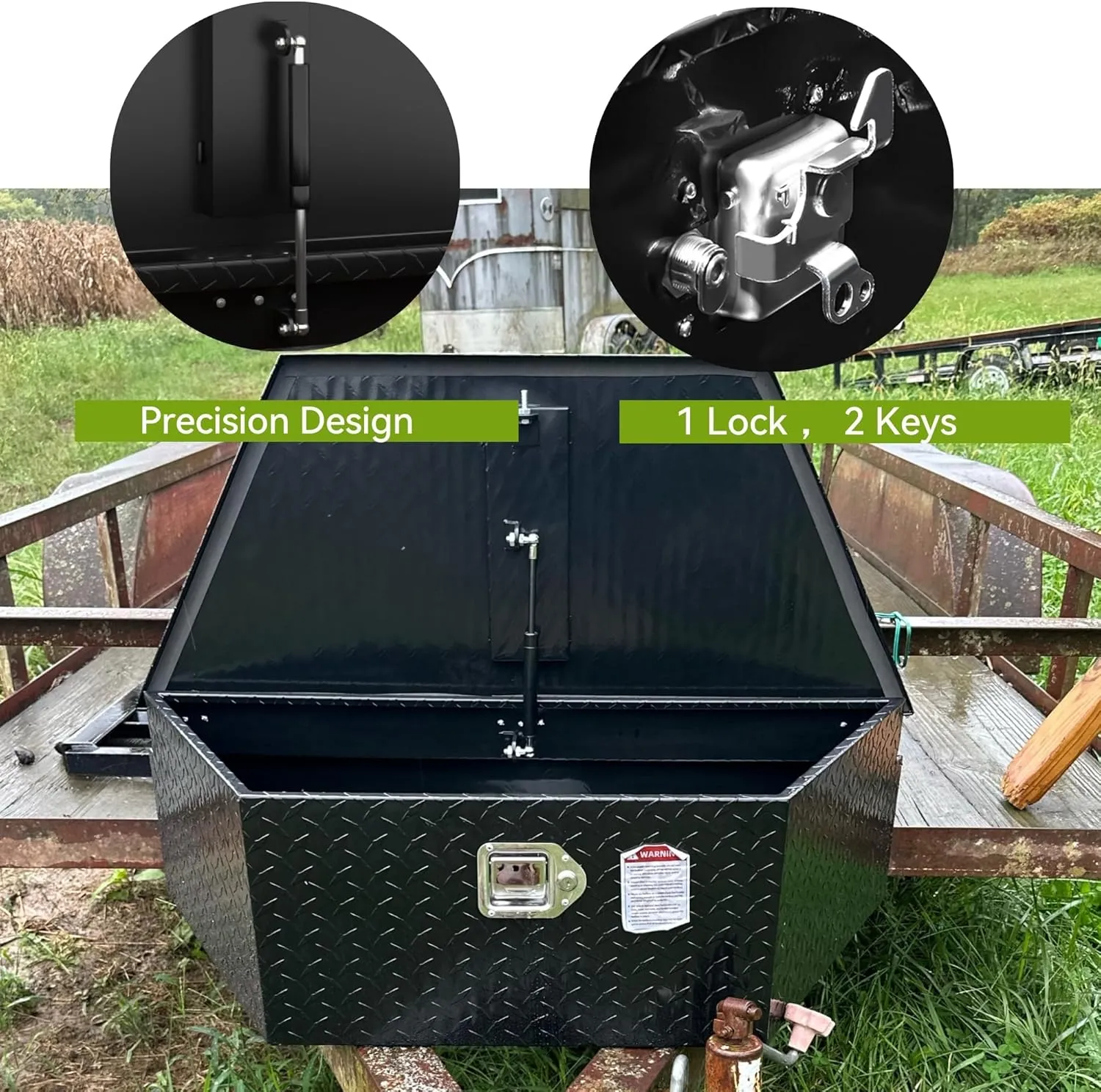 AUTOSAVER88 39" Trailer Tongue Box, Heavy Duty Aluminum Diamond Plate Trailer Tool Box, Waterproof Storage with Lock forTrucks, Trailers, and RVs