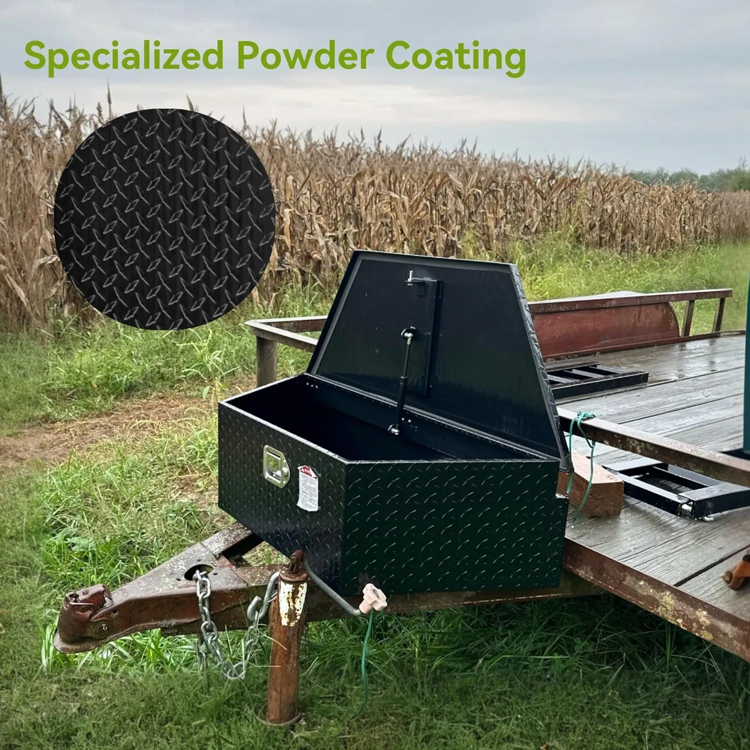 AUTOSAVER88 39" Trailer Tongue Box, Heavy Duty Aluminum Diamond Plate Trailer Tool Box, Waterproof Storage with Lock forTrucks, Trailers, and RVs