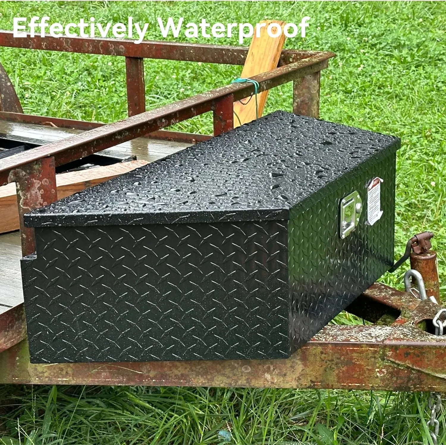 AUTOSAVER88 39" Trailer Tongue Box, Heavy Duty Aluminum Diamond Plate Trailer Tool Box, Waterproof Storage with Lock forTrucks, Trailers, and RVs