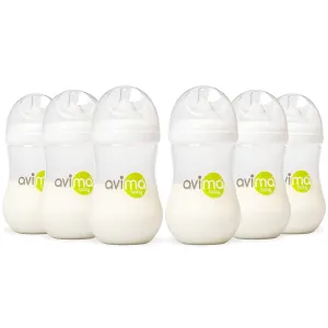 Avima Baby 9 oz Anti Colic Baby Bottles for Breastfed Babies - Medium Flow Nipples, Wide Neck Bottles, BPA Free - 3-6 Months, Stage 2 (Set of 6)