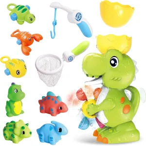 Baby Bath Toys for Toddlers - Dinosaur Whirling Wheel, Fishing Games, No Hole Animal Bath Toys for Kids