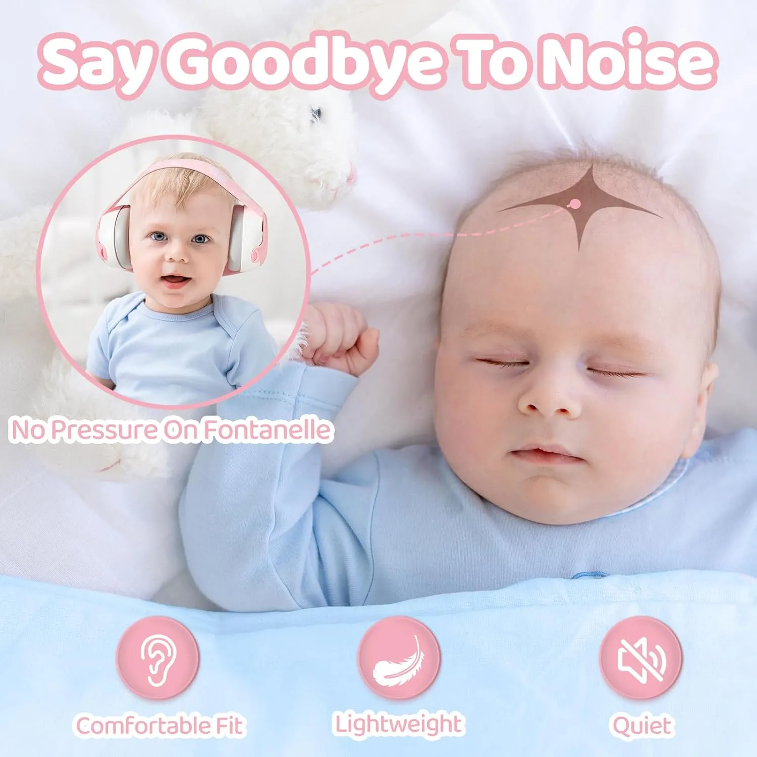 Baby Ear Protection,Bear Baby Headphones Noise Cancelling for Infant Hearing Protection Ages 0-36 Month,25dB NRR Infant Earmuffs,Ideal Travel Essentials for Airplane/Sleep/Plane/Noisy Event Pink