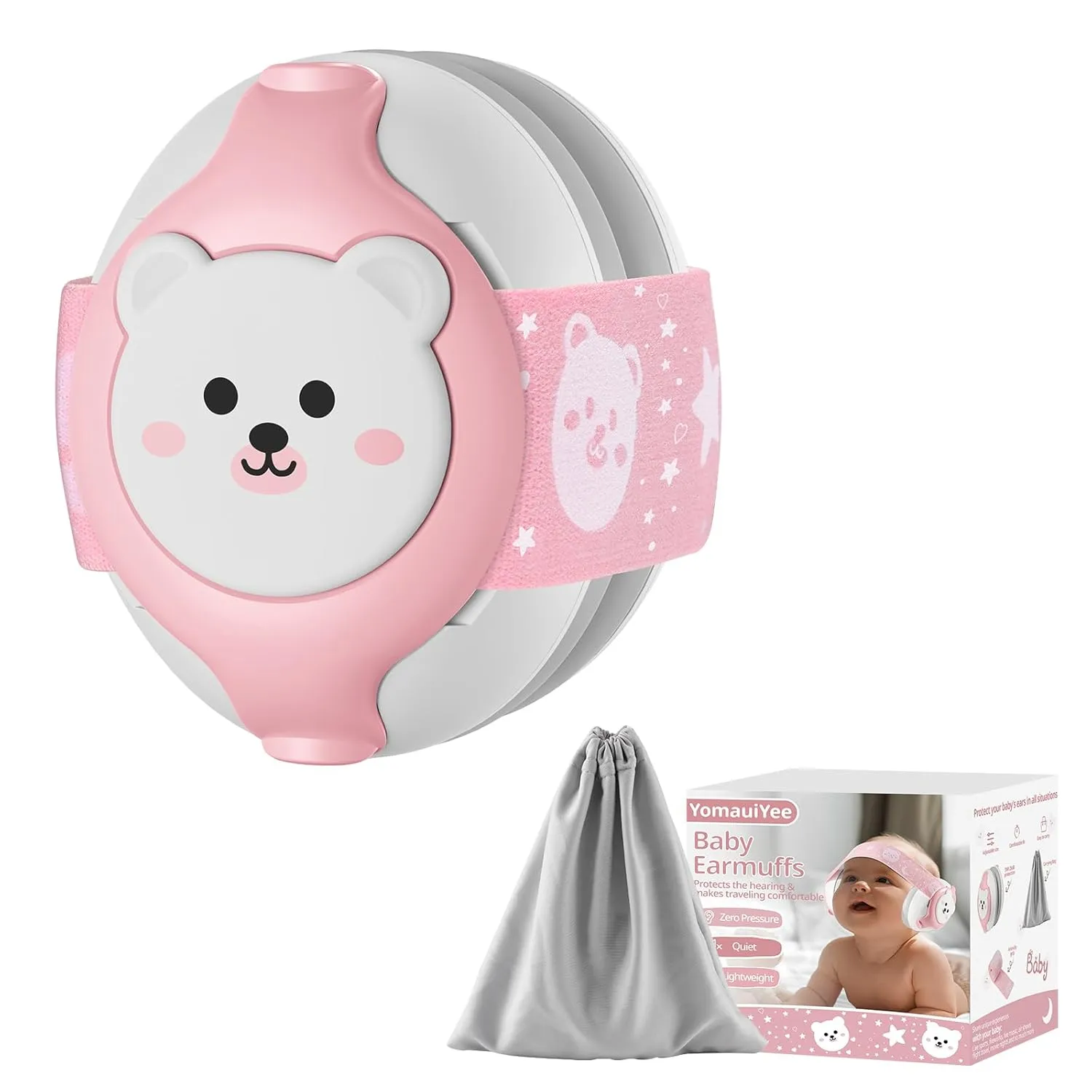 Baby Ear Protection,Bear Baby Headphones Noise Cancelling for Infant Hearing Protection Ages 0-36 Month,25dB NRR Infant Earmuffs,Ideal Travel Essentials for Airplane/Sleep/Plane/Noisy Event Pink