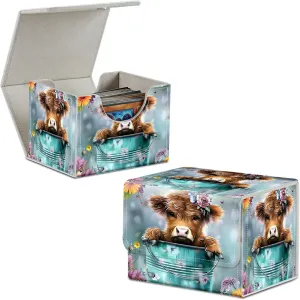 Baby Highland Cow Flower Card Deck Box Trading Cards with Strong Magnet Commander Deck Box Card Storage Box Magic Premium Card Storage Box Case Cover for TCG CCG Magic Cards