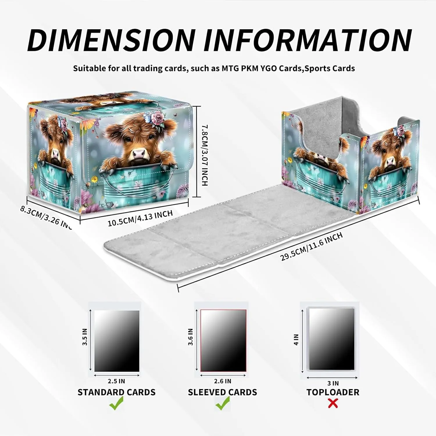 Baby Highland Cow Flower Card Deck Box Trading Cards with Strong Magnet Commander Deck Box Card Storage Box Magic Premium Card Storage Box Case Cover for TCG CCG Magic Cards