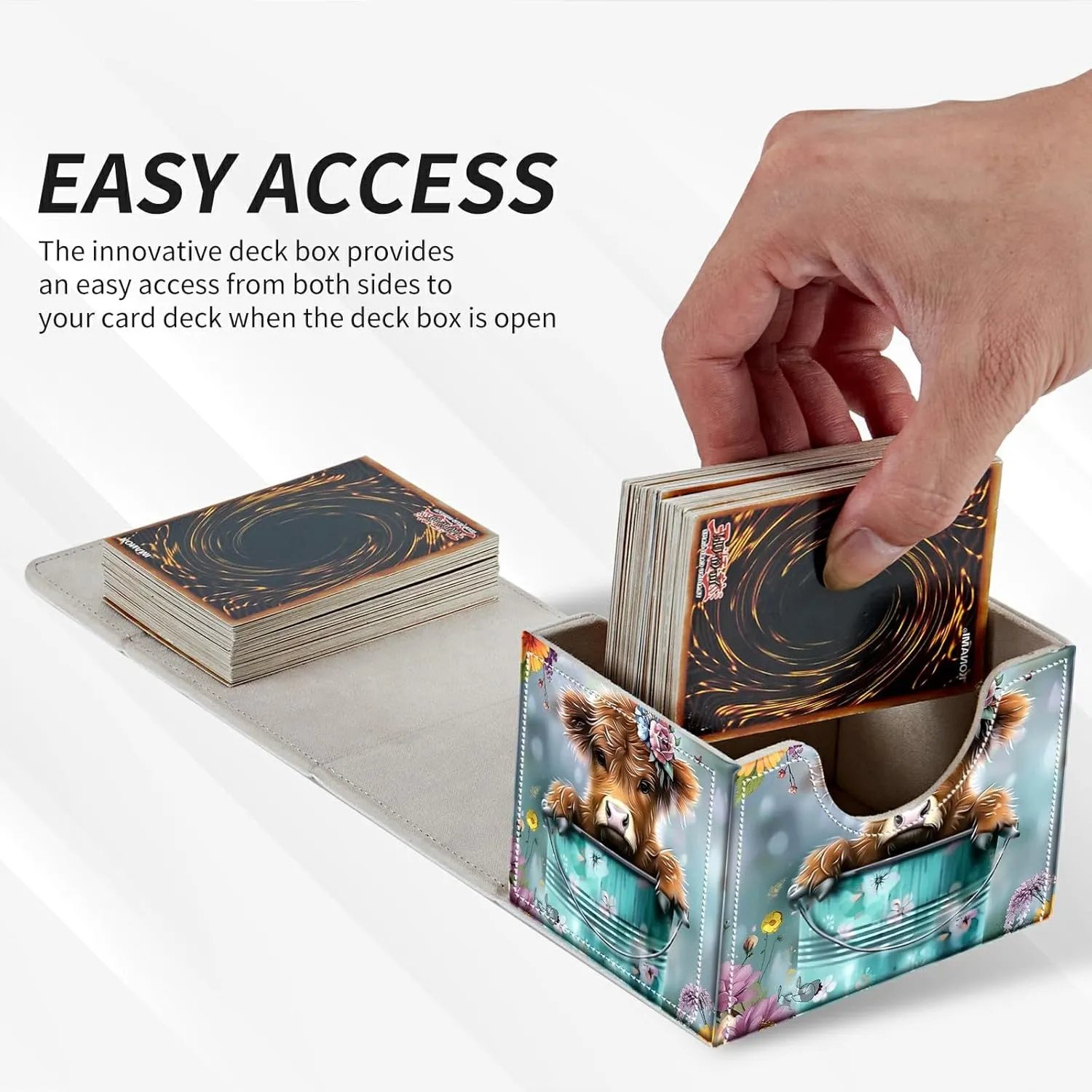 Baby Highland Cow Flower Card Deck Box Trading Cards with Strong Magnet Commander Deck Box Card Storage Box Magic Premium Card Storage Box Case Cover for TCG CCG Magic Cards
