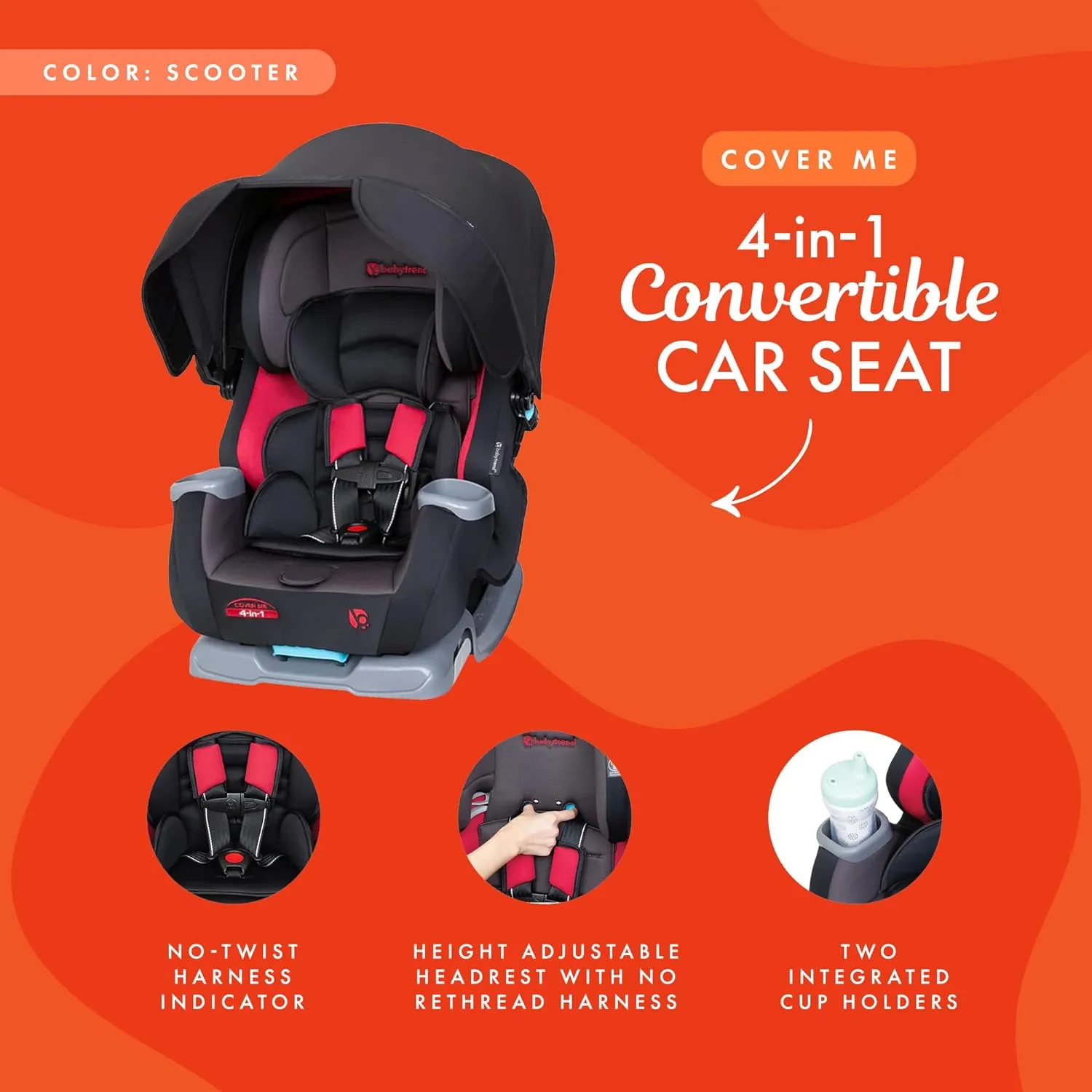 Baby Trend Cover Me™ 4-in-1 Convertible Car Seat, Scooter