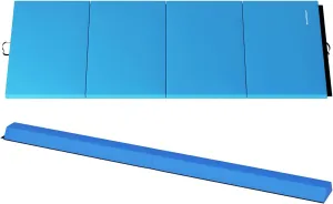 BalanceFrom Fitness 96 x 48 Inch All Purpose Exercise Mat Bundled with 8 Foot Balance Beam Foldable Gymnastic Activity Set, Blue