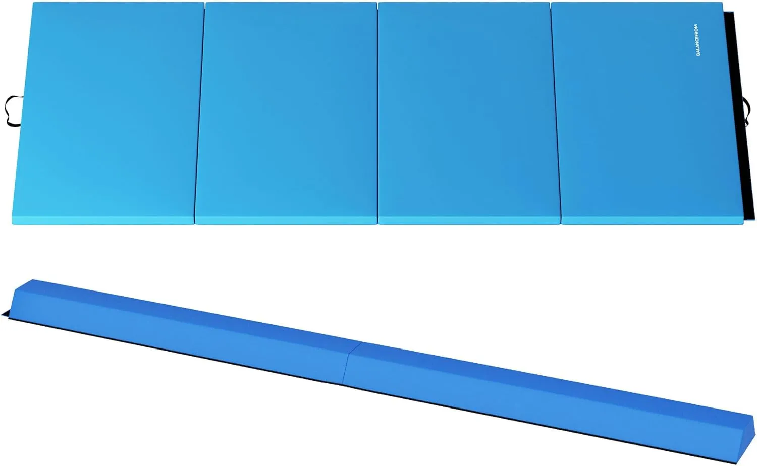 BalanceFrom Fitness 96 x 48 Inch All Purpose Exercise Mat Bundled with 8 Foot Balance Beam Foldable Gymnastic Activity Set, Blue