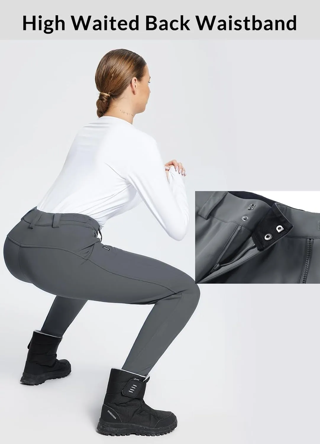 baleaf Women's Fleece Lined Snow Ski Pants Waterproof Windproof Softshell Insulated Slim Thermal Pants Zipper Bottom Leg
