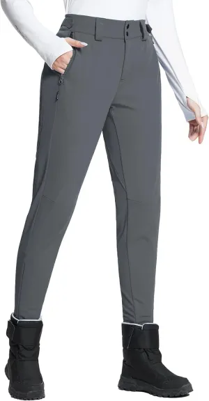 baleaf Women's Fleece Lined Snow Ski Pants Waterproof Windproof Softshell Insulated Slim Thermal Pants Zipper Bottom Leg