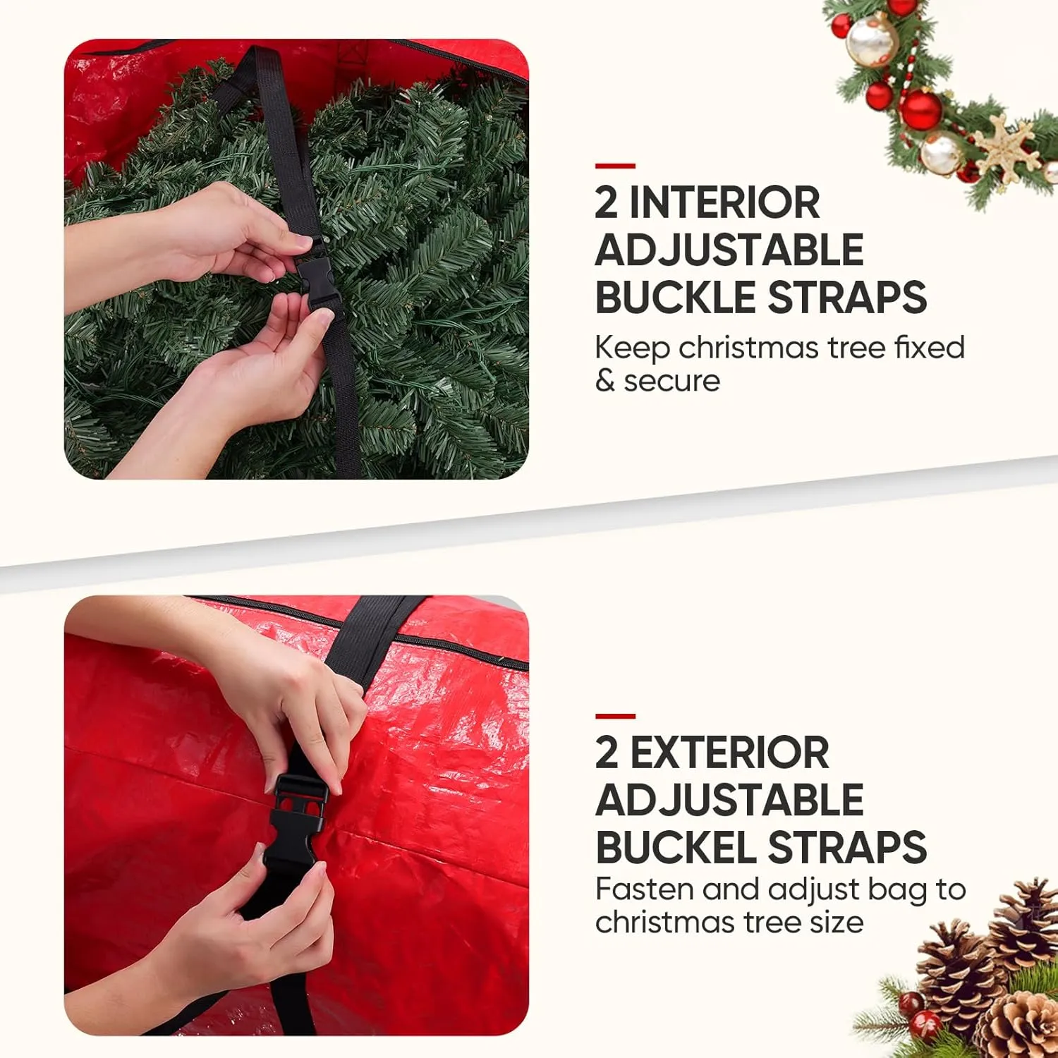 BALEINE 7.5 ft Rolling Christmas Tree Storage Bag, 2 Swivel Wheels for Easy Moving, Heavy Duty Extra Large Artificial Christmas Tree Bag with Reinforced Carry Handles and Fixed Buckle (Black)