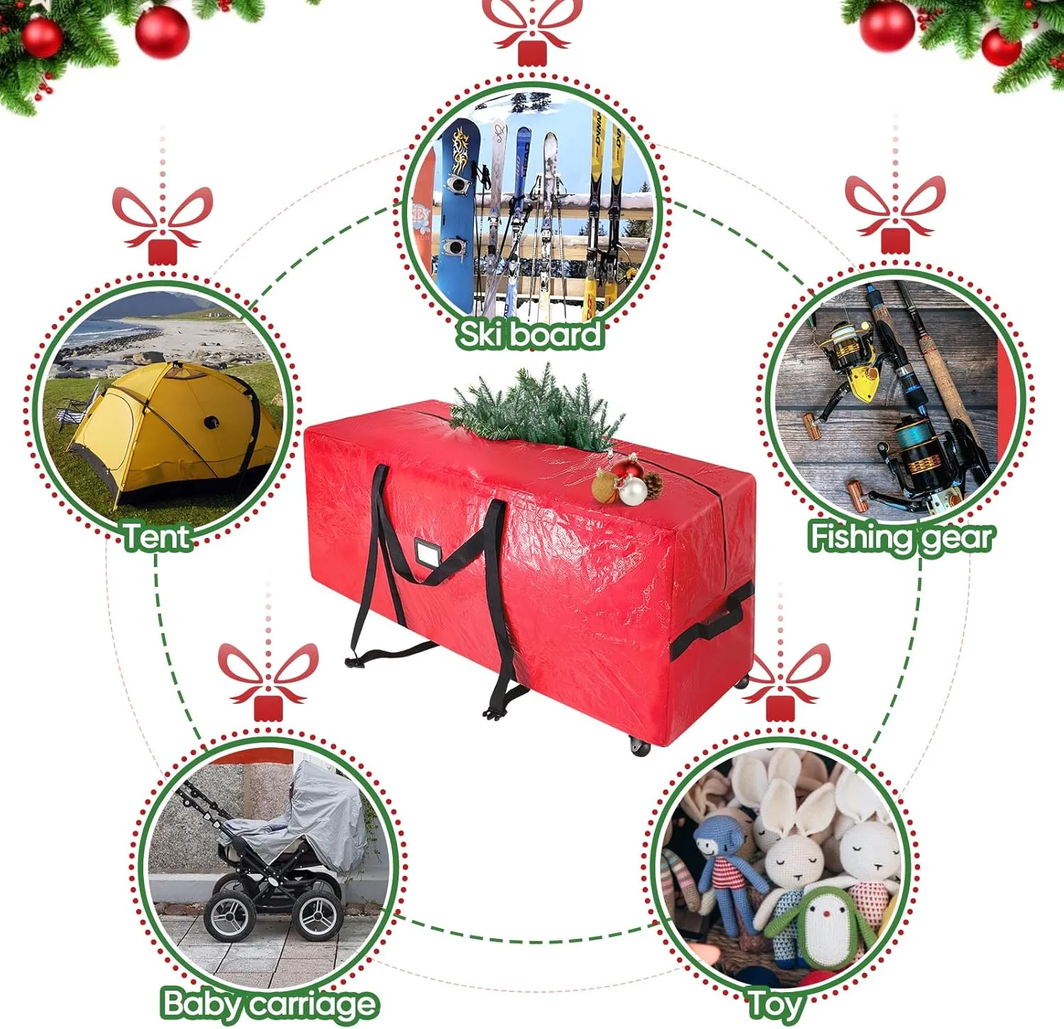 BALEINE 7.5 ft Rolling Christmas Tree Storage Bag, 2 Swivel Wheels for Easy Moving, Heavy Duty Extra Large Artificial Christmas Tree Bag with Reinforced Carry Handles and Fixed Buckle (Black)