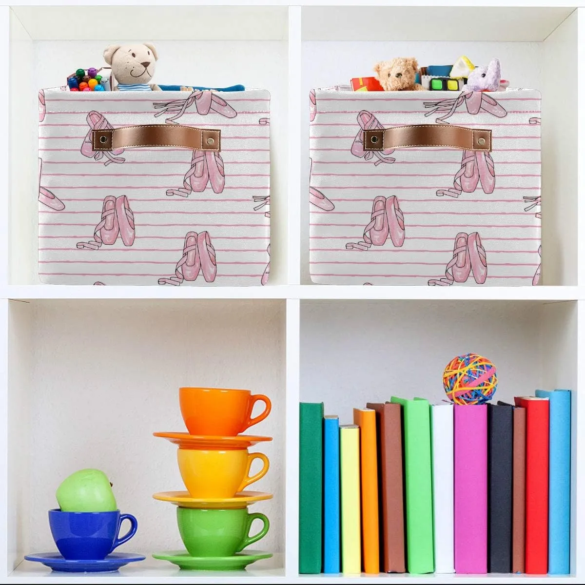 Ballet Shoes Storage Basket Bin, Large Cube Storage Box Canvas Collapsible Storage Organizer for Home Office Closet - 15 L x 11 W x 9.5 H