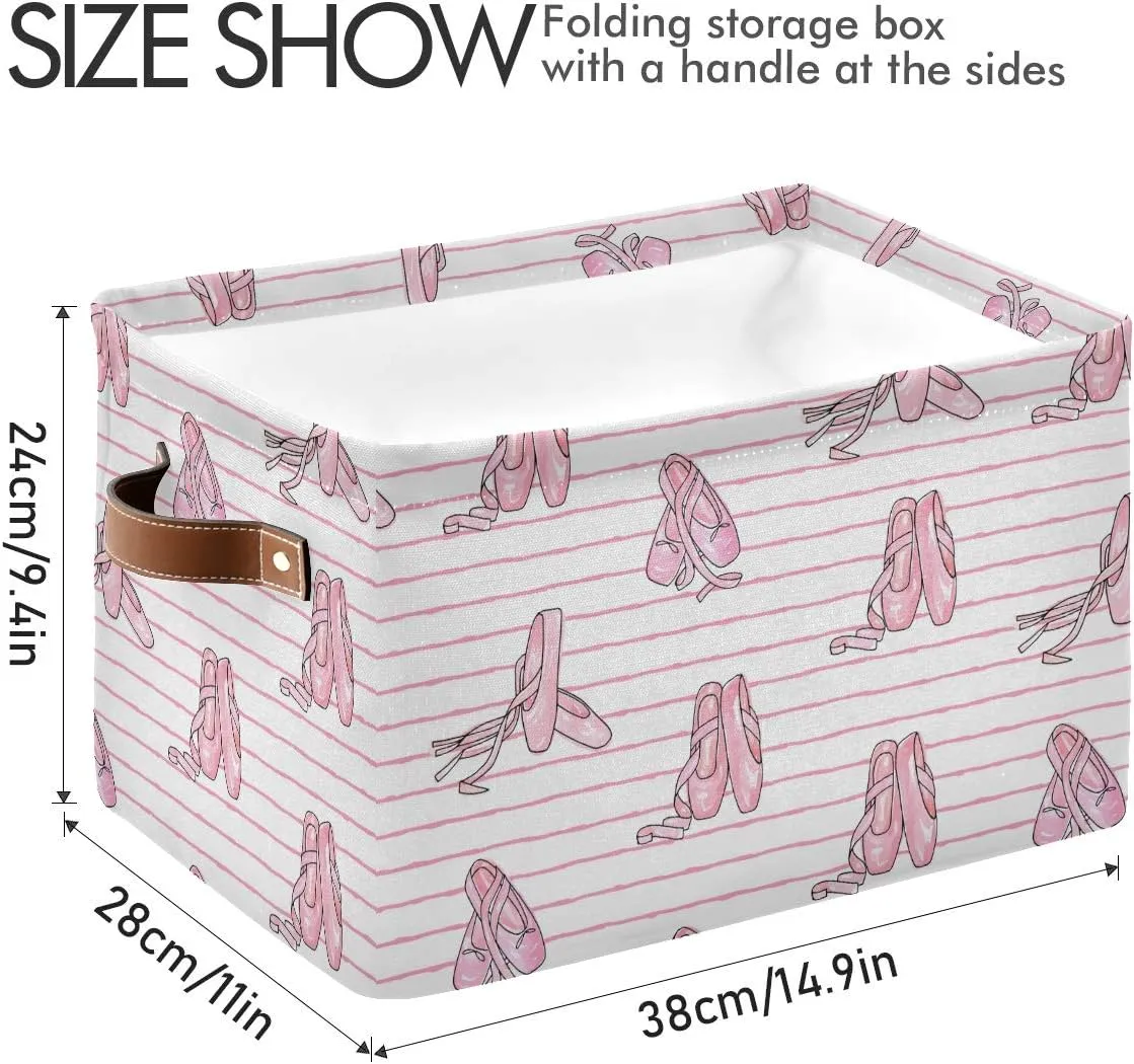 Ballet Shoes Storage Basket Bin, Large Cube Storage Box Canvas Collapsible Storage Organizer for Home Office Closet - 15 L x 11 W x 9.5 H