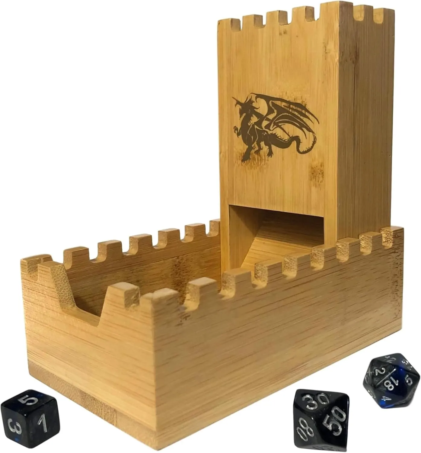 Bamboo Dice Tower | Special Edition Wooden Rolling Case | Perfect for DM's, Mini Games, RPG Players, DND, Dungeons and Dragons | Foldable Handcrafted Wood Die Roller Castle | Collapsible Chest