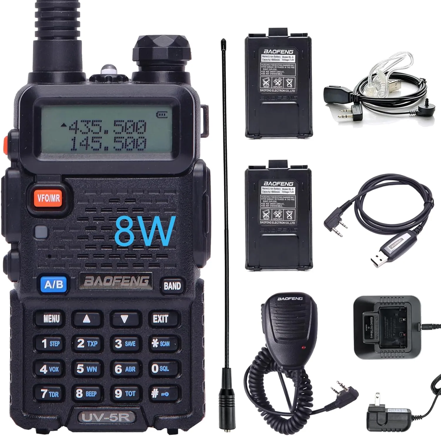 BAOFENG UV-5R 8W Ham Radio Handheld 2 Way Radio Long Range Dual Band VHF UHF Rechargeable Amateur Portable Walkie Talkie for Adults Hiking Hunting Camping Skiing Trip, Chirp Compatible