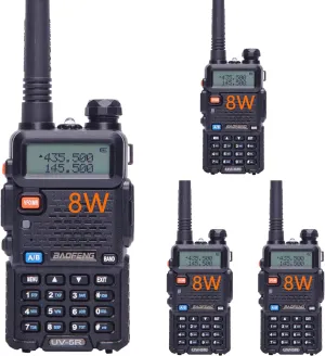 Baofeng UV-5R Dual Band Two Way Radio Handheld Ham Radio Long Range Walkie Talkies Pack of 4 for Hiking Camping Skiing Trip (Black) with 8W