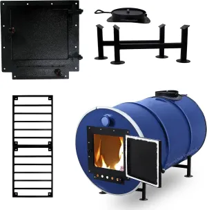 Barrel wood Stove Kit – Perfect For 30-55 Gallon Drum Wood Stove Kit - with 55g Burn Barrel Grate - Wood Burning Stove Kit Barrel Stove Door for Emergency Heating