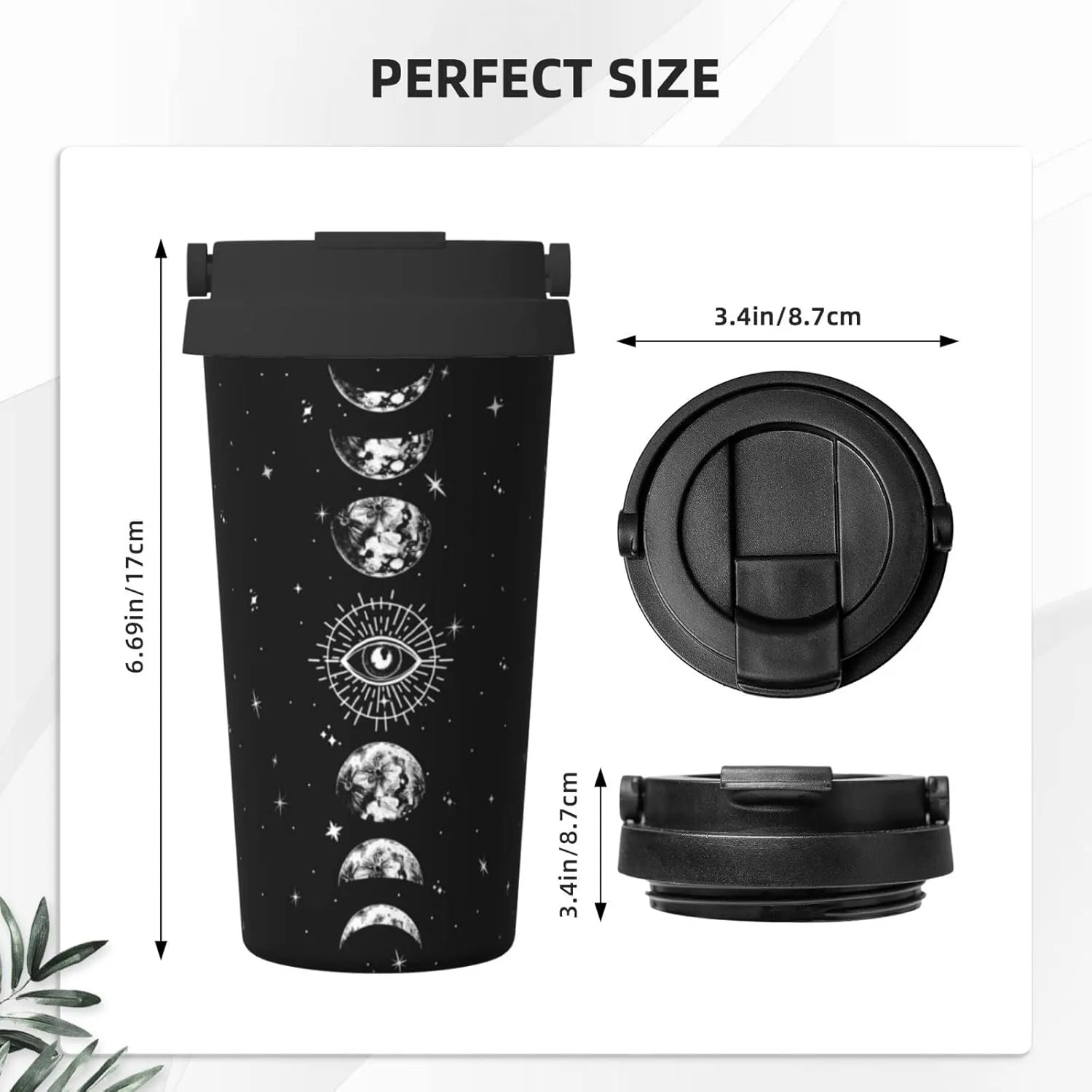 bassyil Goth Moon 17oz Insulated Coffee Mug with Flip Lid Handle Moon Phase Gothic Decor Black Stainless Steel Insulated Travel Witch Tumbler Cup Spill Proof Halloween Spooky Gifts for Women