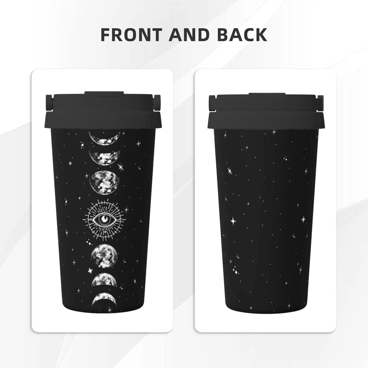 bassyil Goth Moon 17oz Insulated Coffee Mug with Flip Lid Handle Moon Phase Gothic Decor Black Stainless Steel Insulated Travel Witch Tumbler Cup Spill Proof Halloween Spooky Gifts for Women