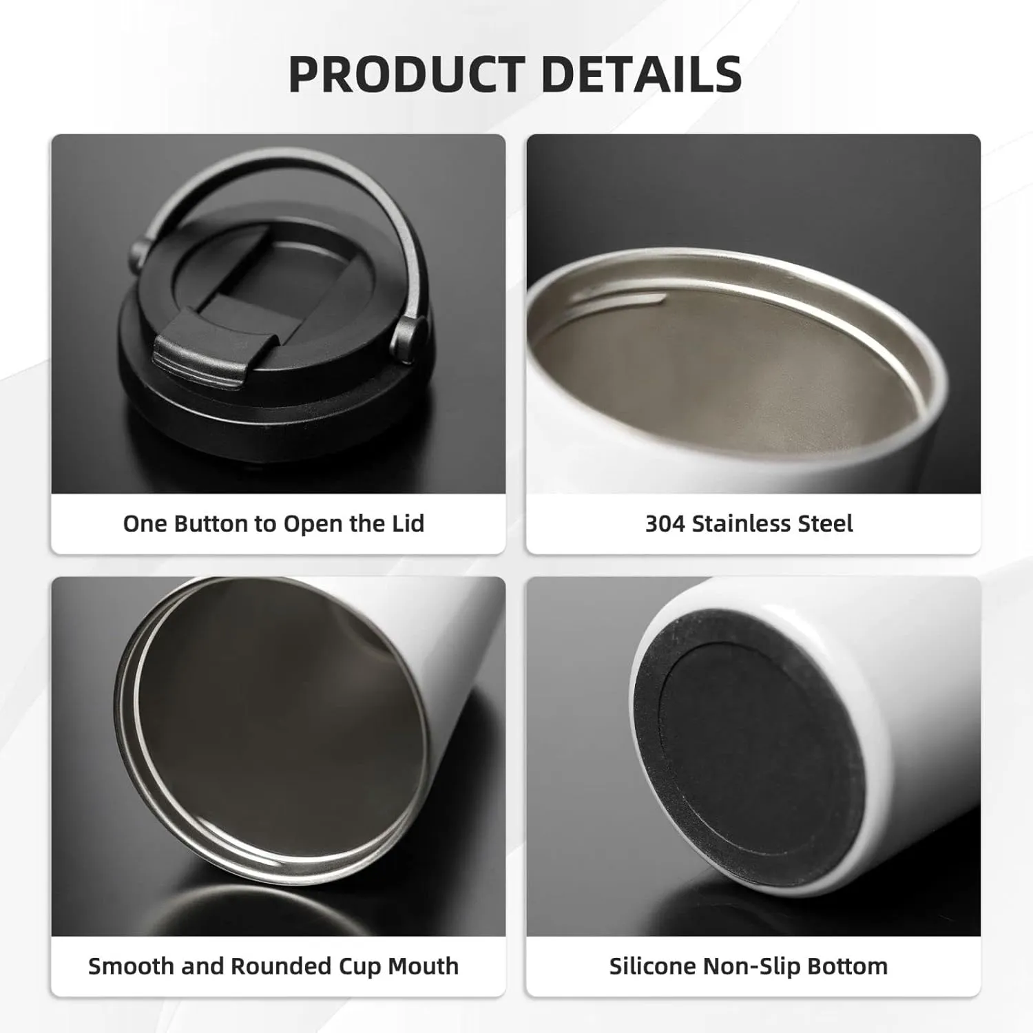 bassyil Goth Moon 17oz Insulated Coffee Mug with Flip Lid Handle Moon Phase Gothic Decor Black Stainless Steel Insulated Travel Witch Tumbler Cup Spill Proof Halloween Spooky Gifts for Women