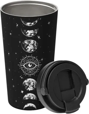 bassyil Goth Moon 17oz Insulated Coffee Mug with Flip Lid Handle Moon Phase Gothic Decor Black Stainless Steel Insulated Travel Witch Tumbler Cup Spill Proof Halloween Spooky Gifts for Women