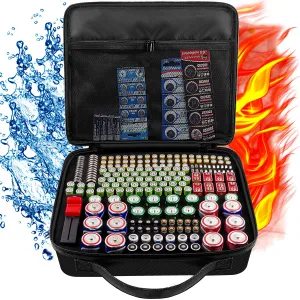 Battery Storage Organizer Case with Battery Tester, 250  Waterproof Explosion-Proof Box Holder Bag Fits for AA AAA AAAA 9V C D Lithium 3V LR44 CR2 CR1632 CR2032 CR123A