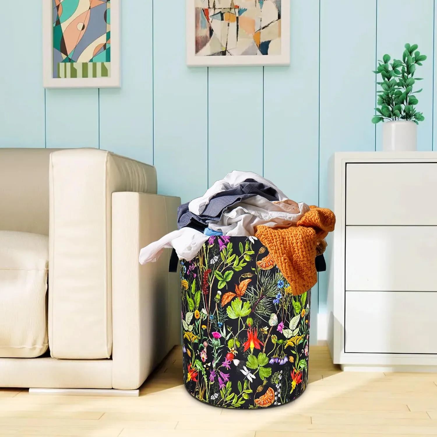 Beautiful Plants Flowers Laundry Basket Oxford Cloth Laundry Hamper With Handle Foldable Portable Clothes Storage Basket 18.9 X 16.5 In Storage Bag For Laundry Room/Bathroom/Bedroom/Dormitories