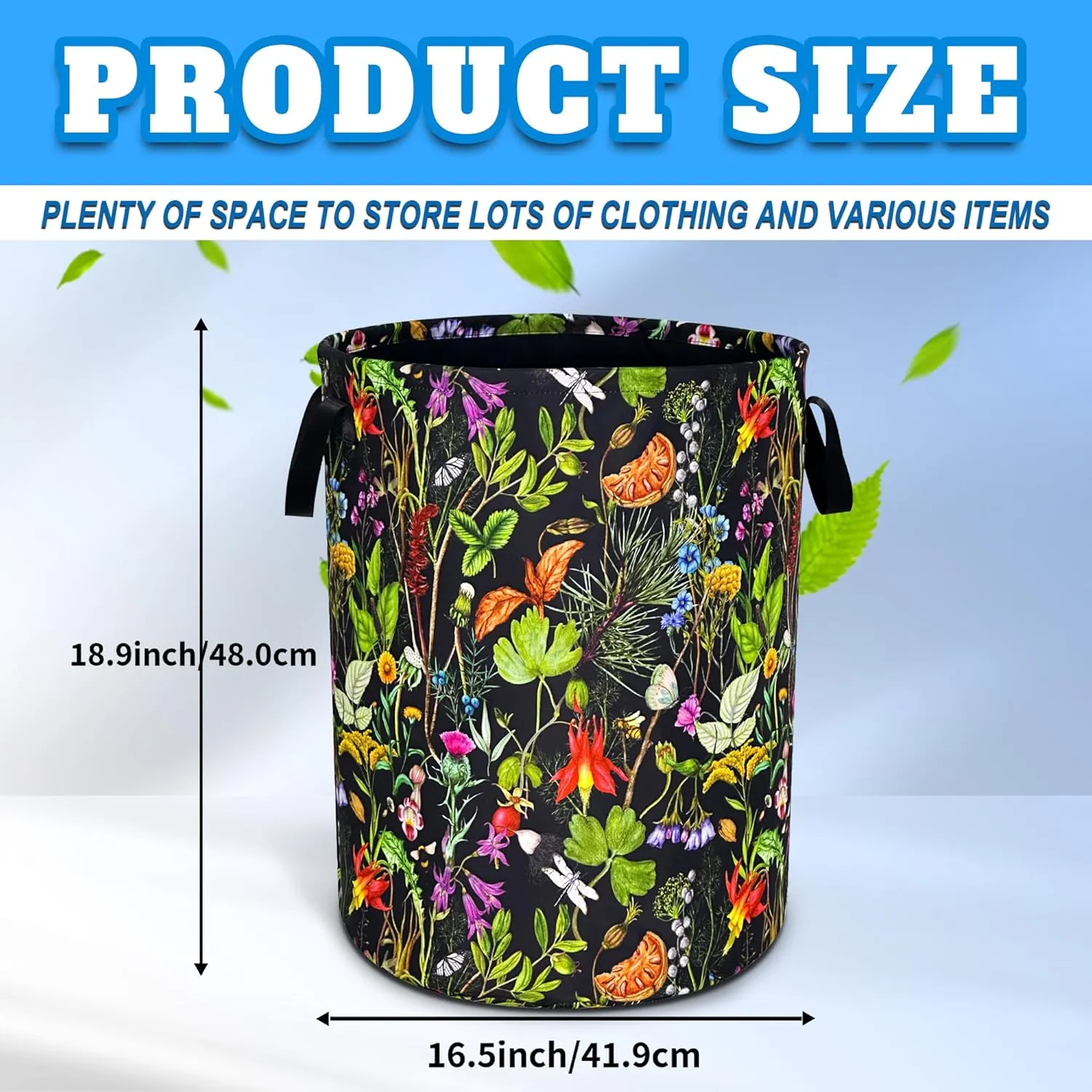 Beautiful Plants Flowers Laundry Basket Oxford Cloth Laundry Hamper With Handle Foldable Portable Clothes Storage Basket 18.9 X 16.5 In Storage Bag For Laundry Room/Bathroom/Bedroom/Dormitories
