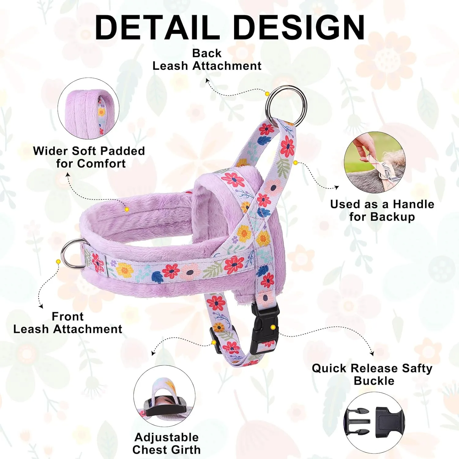 BEAUTYZOO No Pull Small Dog Harness and Leash Set, Soft Puppy Vest Harness with Handle Escape Proof & Easy Walk, Lightweight Dog Winter Harness Chest Adjustable for Girl Boy Dogs 22-33 lbs, Purple M