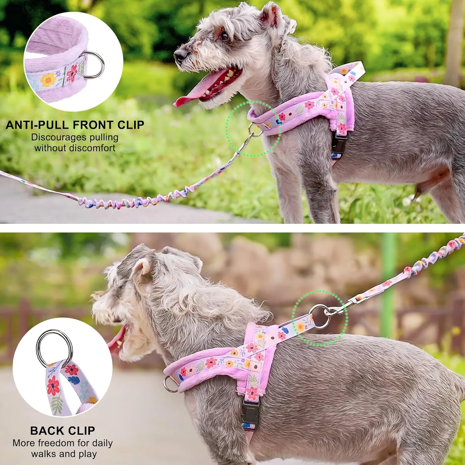 BEAUTYZOO No Pull Small Dog Harness and Leash Set, Soft Puppy Vest Harness with Handle Escape Proof & Easy Walk, Lightweight Dog Winter Harness Chest Adjustable for Girl Boy Dogs 22-33 lbs, Purple M
