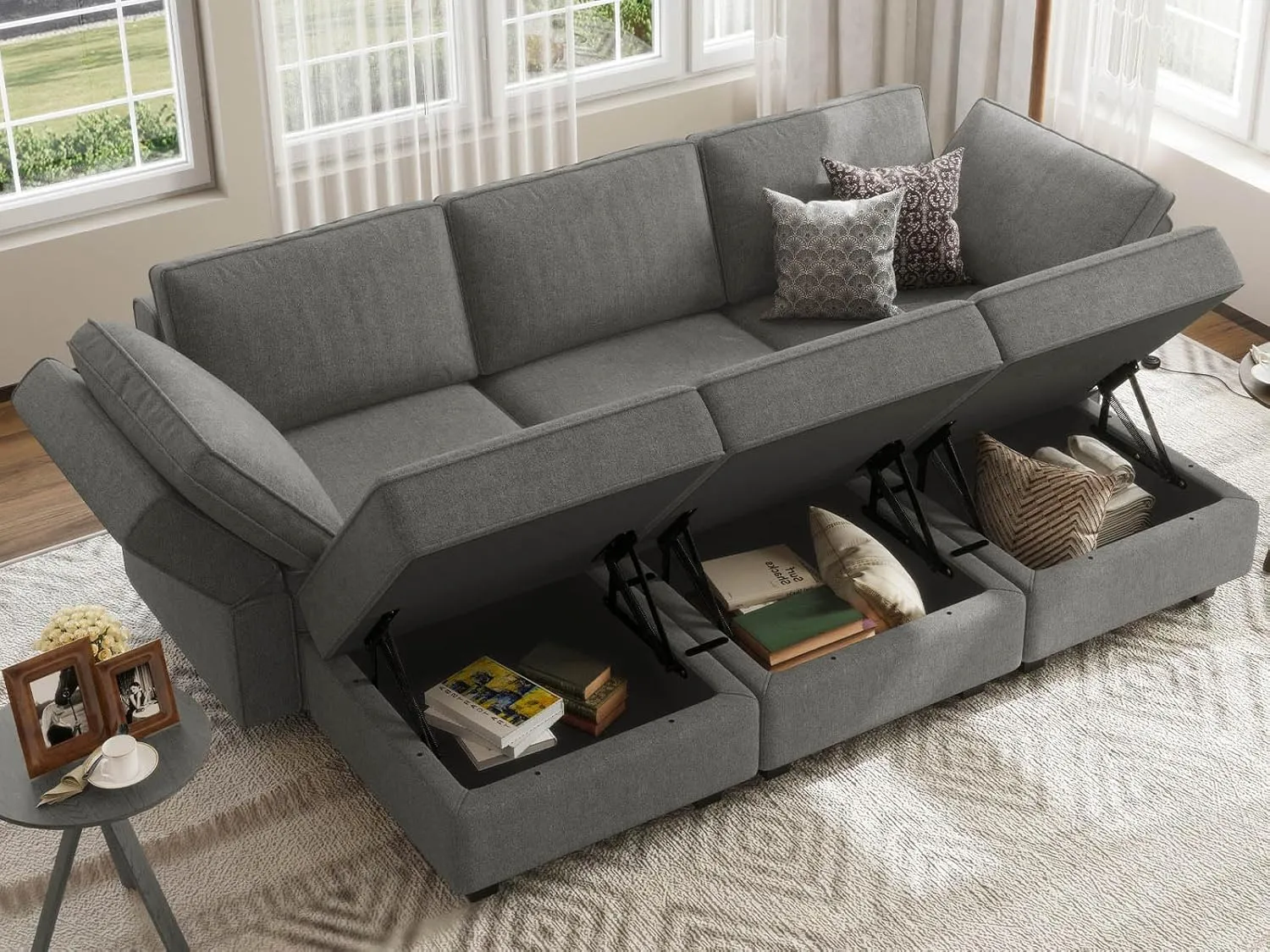 Belffin Modular Sectional Sleeper Sofa Couch Convertible Sectional Sofa Bed Couch. Light Grey