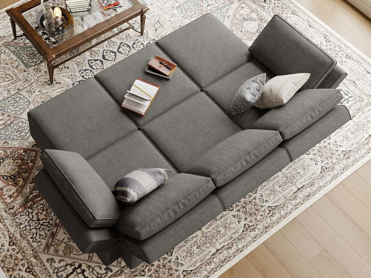Belffin Modular Sectional Sleeper Sofa Couch Convertible Sectional Sofa Bed Couch. Light Grey