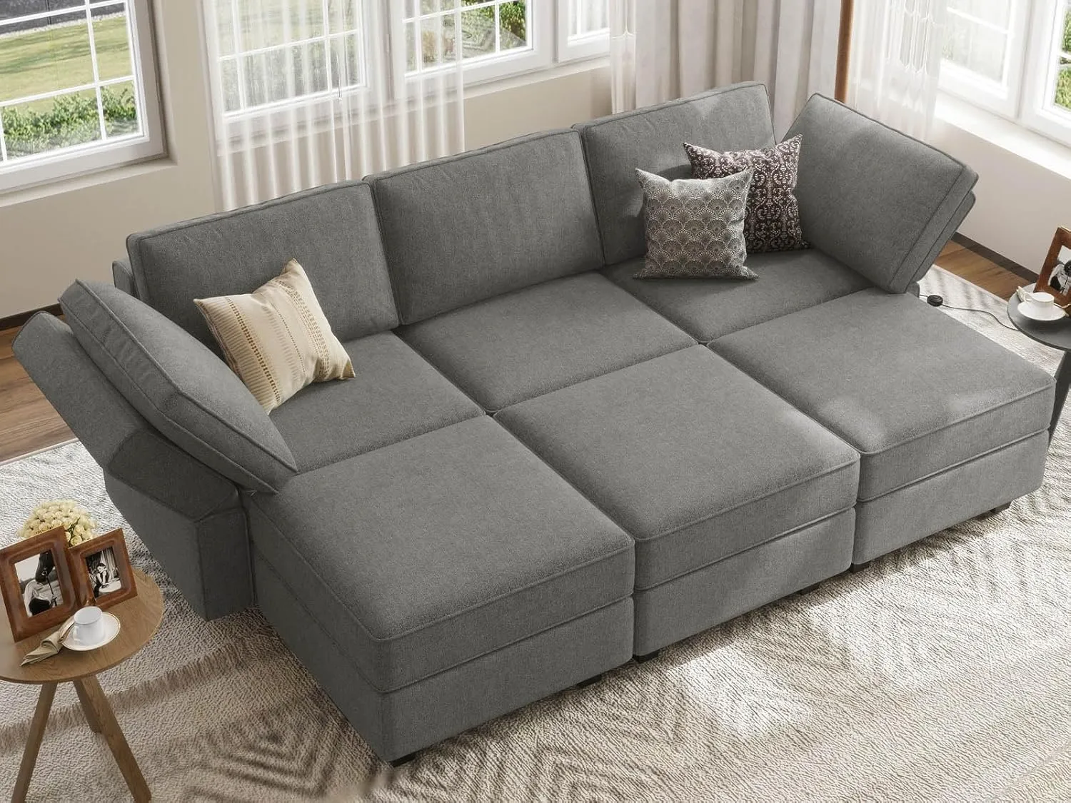 Belffin Modular Sectional Sleeper Sofa Couch Convertible Sectional Sofa Bed Couch. Light Grey