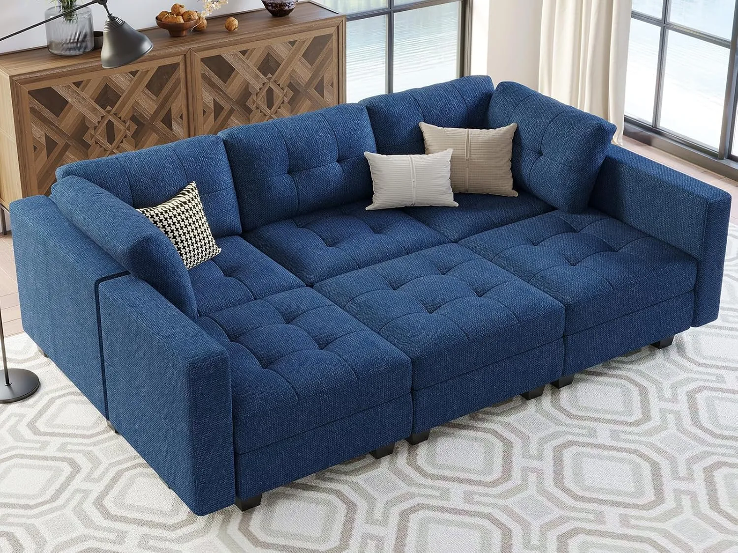 Belffin Modular Sectional Sofa with Storage Sectional Sleeper Couch Modular Sofa Bed for Living Room Blue
