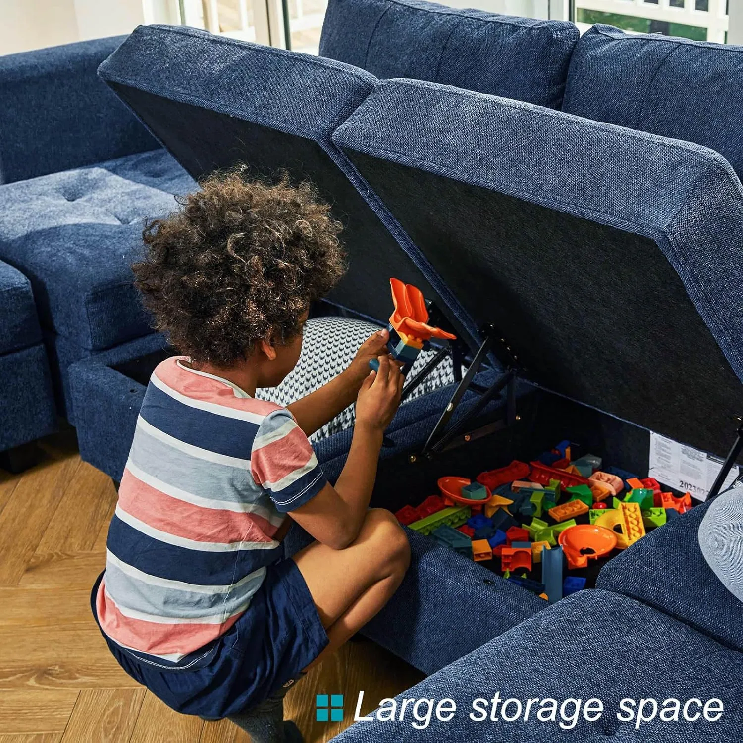 Belffin Modular Sectional Sofa with Storage Sectional Sleeper Couch Modular Sofa Bed for Living Room Blue