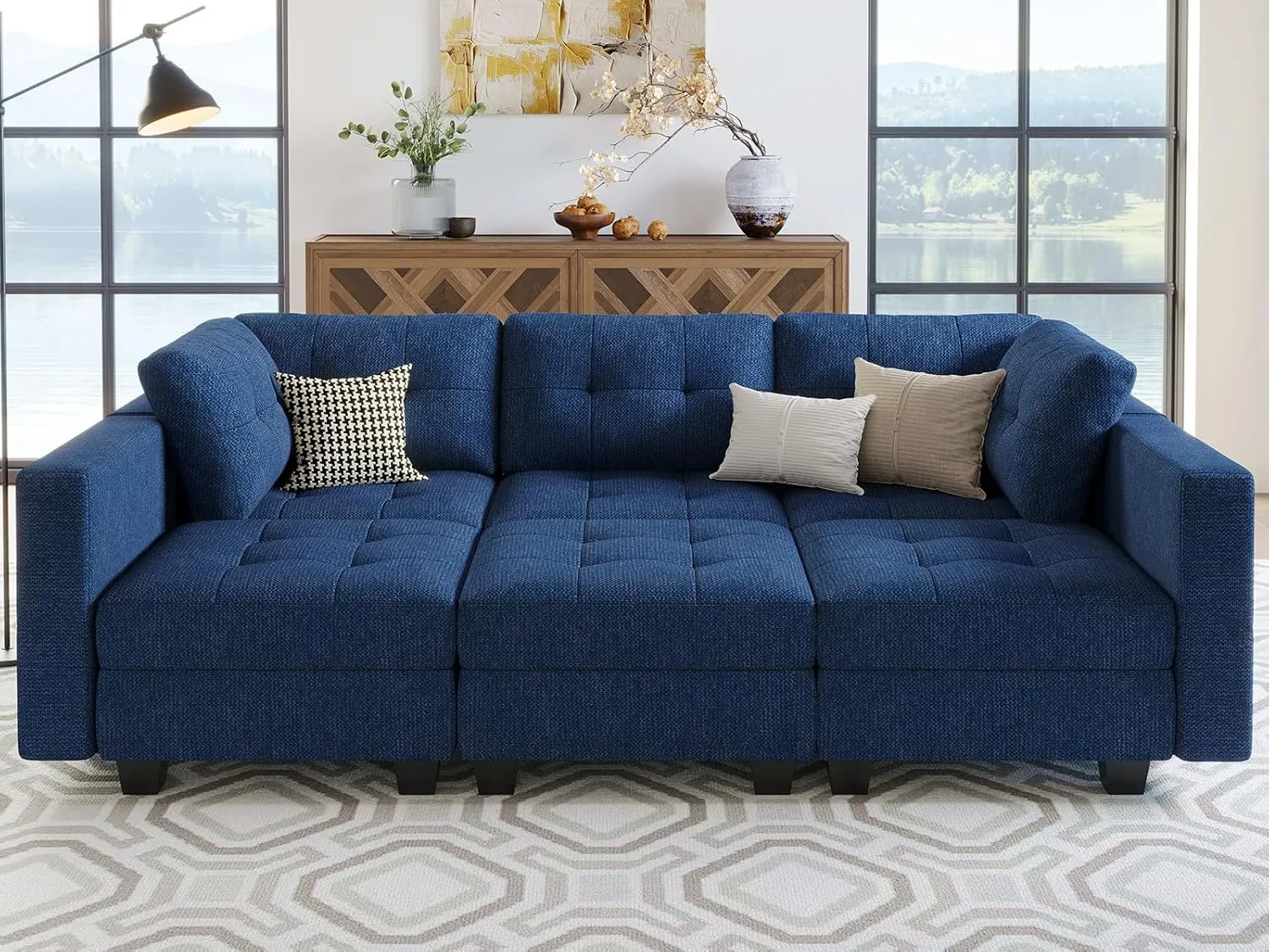 Belffin Modular Sectional Sofa with Storage Sectional Sleeper Couch Modular Sofa Bed for Living Room Blue