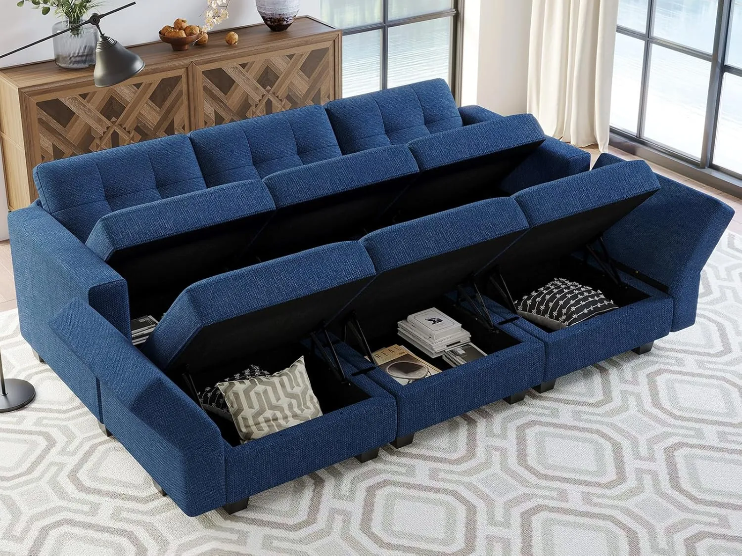 Belffin Modular Sectional Sofa with Storage Sectional Sleeper Couch Modular Sofa Bed for Living Room Blue