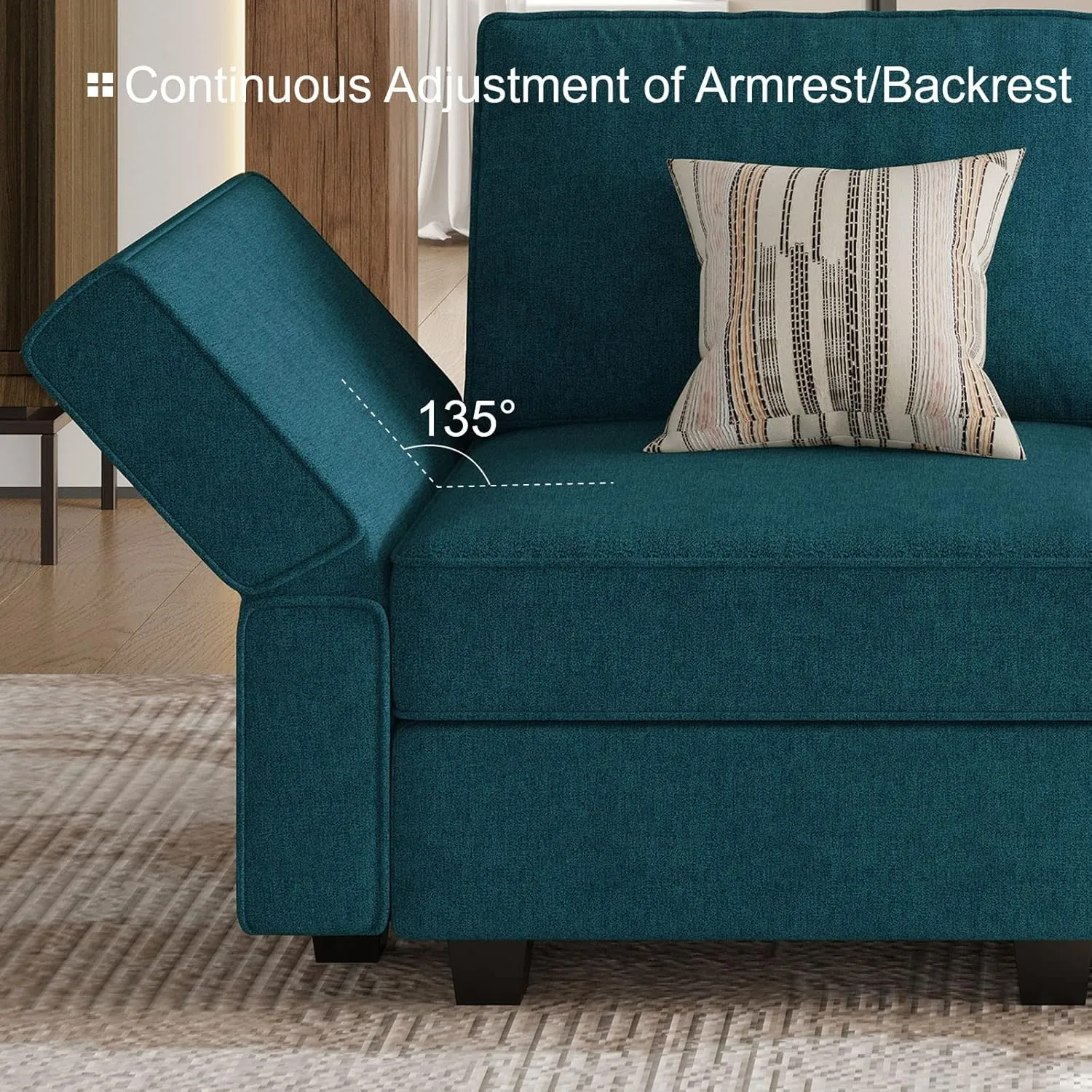 Belffin Modular Sofa Bed Modular Sectional Sleeper Sofa Convertible Sectional Couch Bed Set with Reversible Chaise Peacock Blue