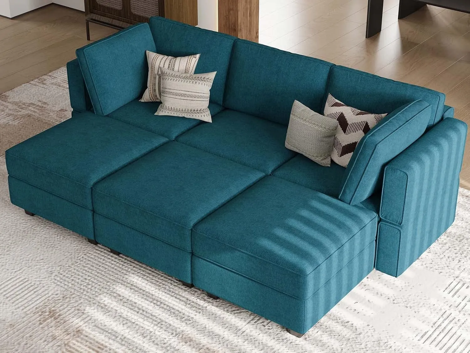 Belffin Modular Sofa Bed Modular Sectional Sleeper Sofa Convertible Sectional Couch Bed Set with Reversible Chaise Peacock Blue