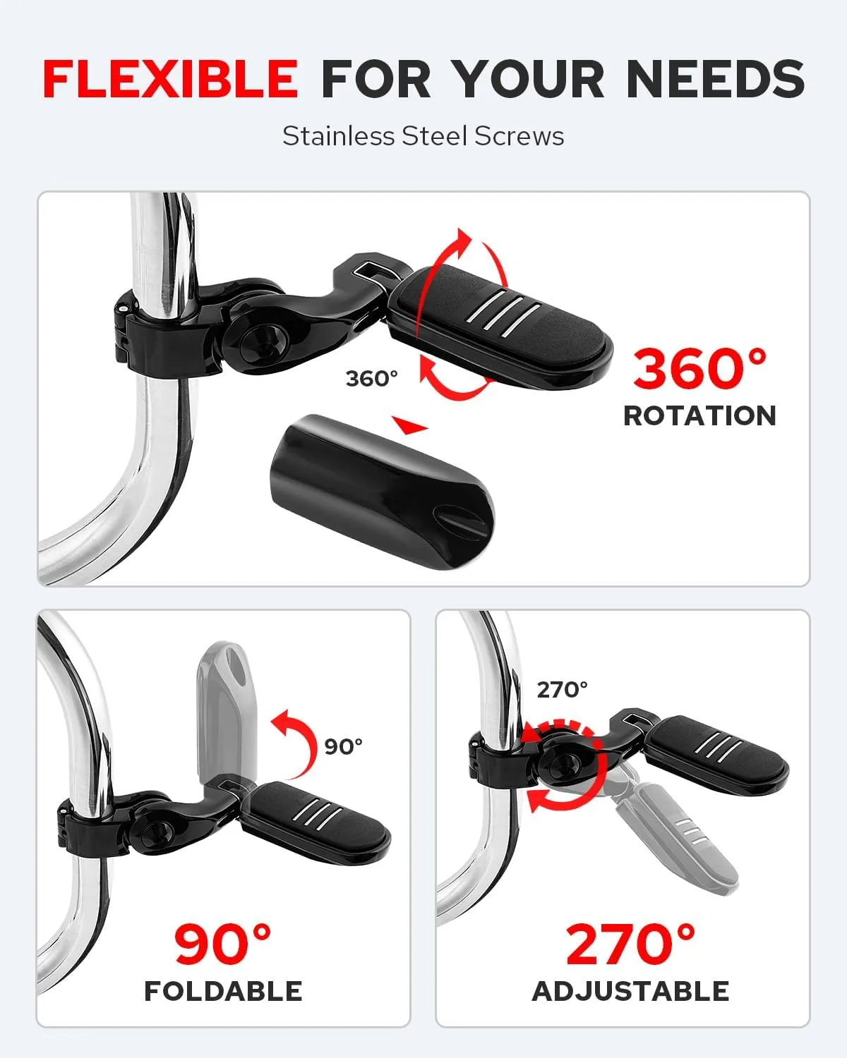 Benlari Highway Pegs 1-1/4 in Highway Footpegs 304 Stainless Steel Short Angled Adjustable Fit for Harley Davidson Touring Street Glide Road Dyna Sportster fits 1.25'' 32mm Engine Guard (Black)