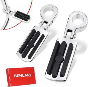 Benlari Highway Pegs A3 Steel Motorcycle Foot Pegs For 1.25" Engine Guard Highway Pegs For Crash Bars Foot Pedal Bracket Clamp Compatible With Harley Touring Electra Road Glide Road King