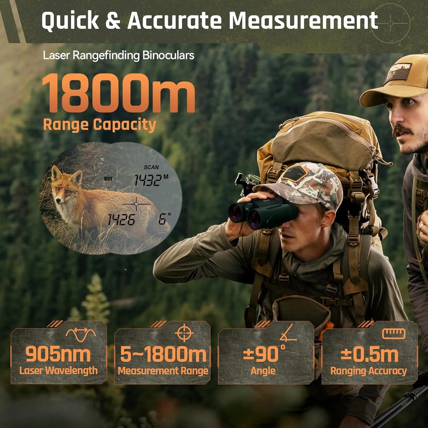 Beyond HD 10x42ED Laser Rangefinder Binoculars, 2000 Yards Rangefinding, Waterproof, Multicoated, HCD/Los/Angle/Scan Mode
